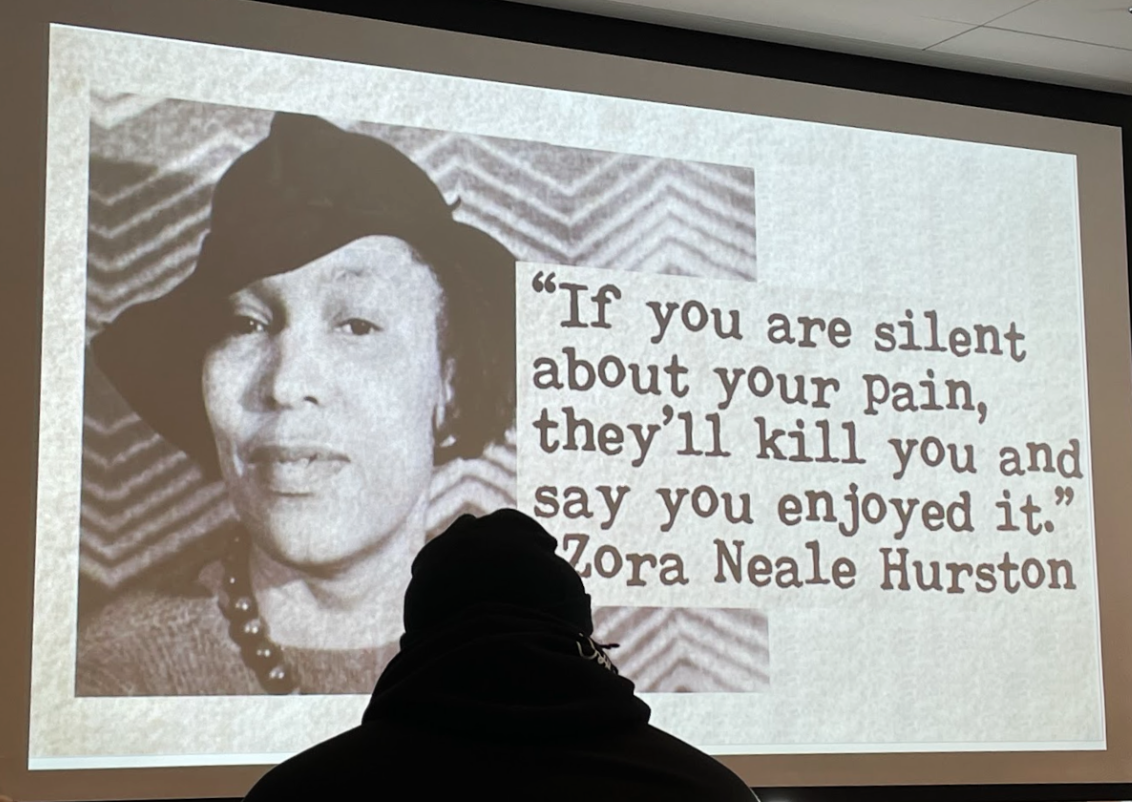 At the beginning of her presentation, Lynch shared a quote by Zora Neale Hurston, who worked toward racial justice in the U.S. by “documenting the history of struggle.”